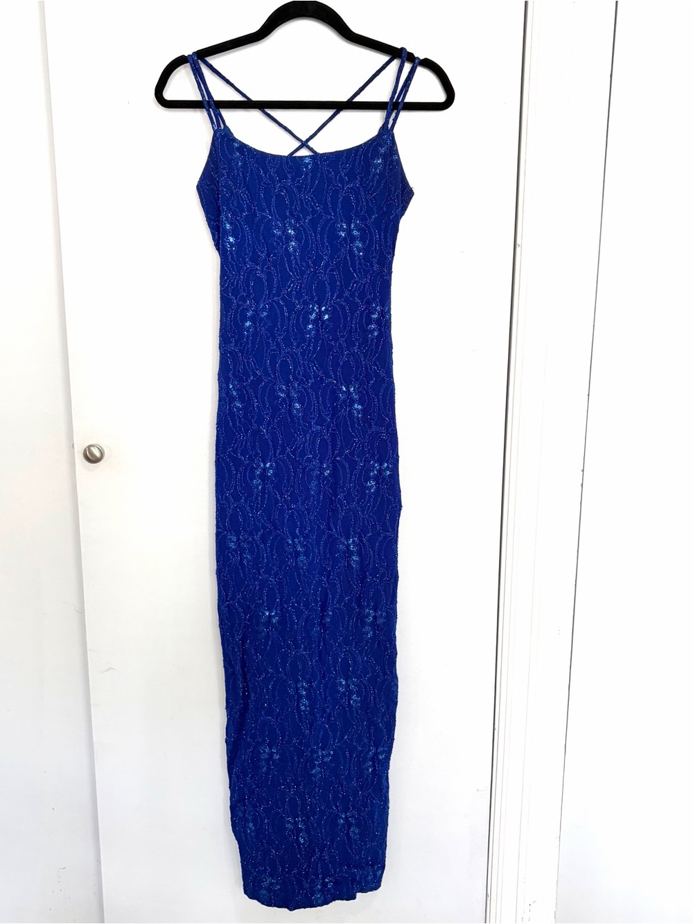 Steppin Out Vintage 90s Y2K Evening Gown Slip Dress Prom Womens Blue Shimmer S